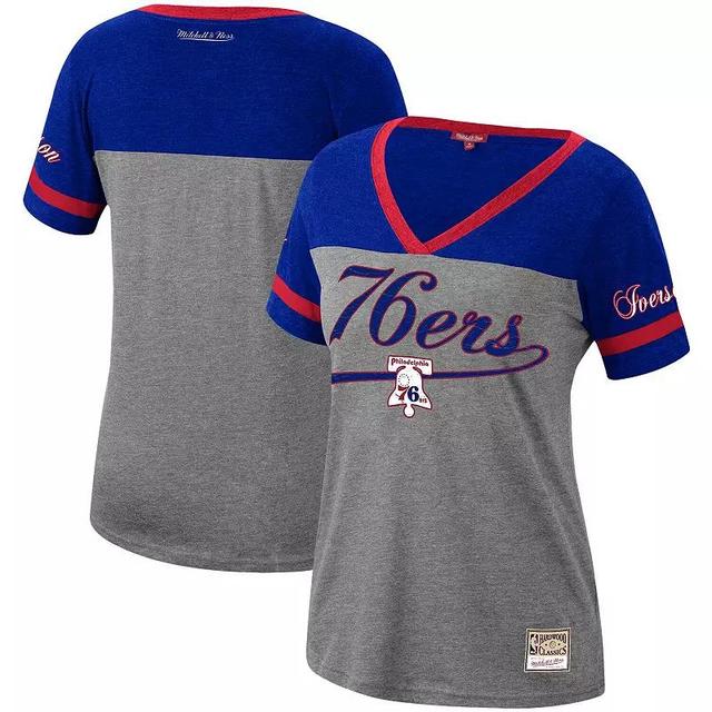 Womens Mitchell & Ness Allen Iverson Heathered Charcoal Philadelphia 76ers Team Captain V-Neck T-Shirt Product Image