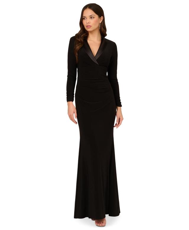 Adrainna Papell Womens Long-Sleeve Tuxedo Gown Product Image