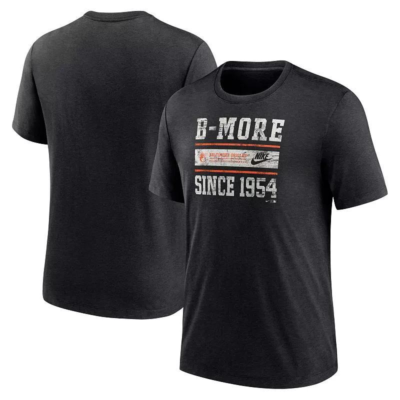 Mens Nike Heather Black Baltimore Orioles Cooperstown Collection Local Stack Tri-Blend T-Shirt Product Image