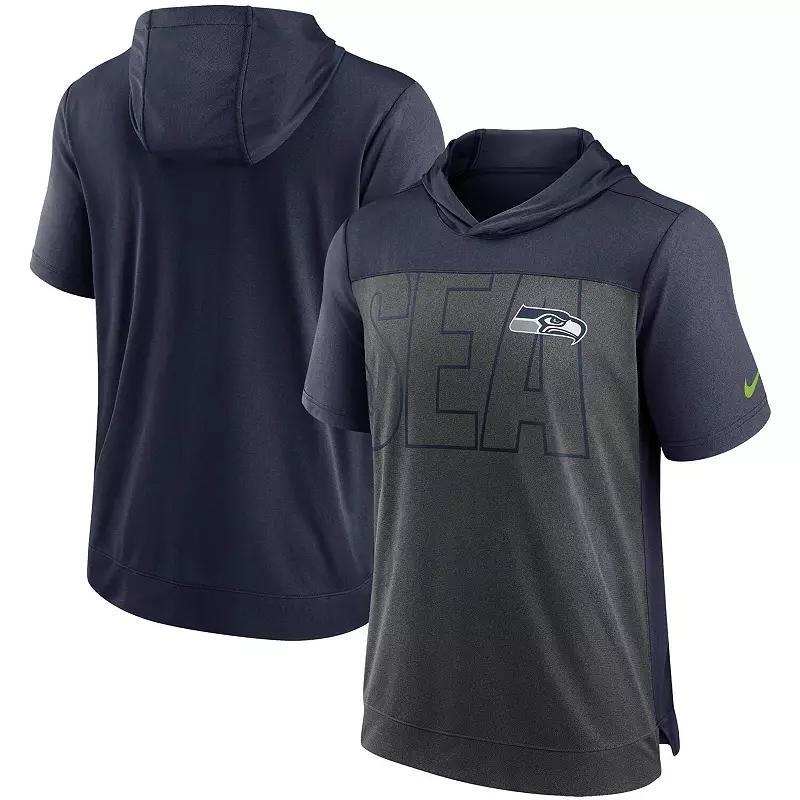 Mens Nike Heathered Charcoal/College Navy Seattle Seahawks Performance Hoodie T-Shirt Product Image