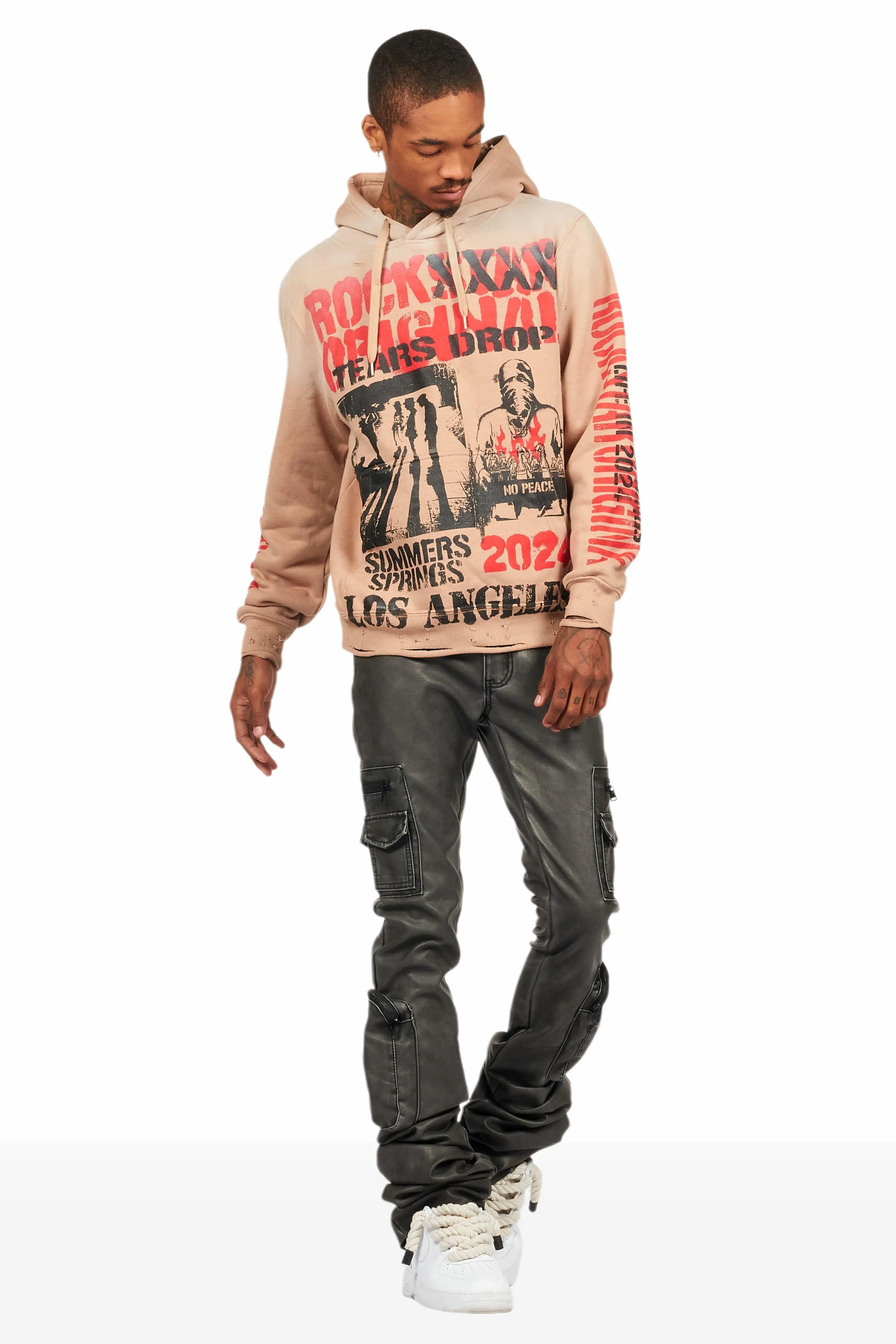 Omer Khaki Distressed Graphic Hoodie Male Product Image