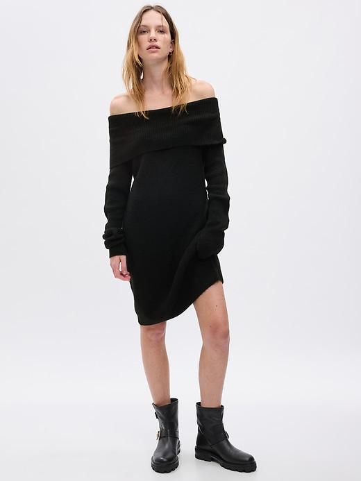 Off-Shoulder Mini Sweater Dress Product Image