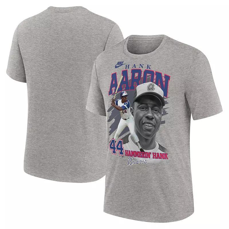 Mens Nike Hank Aaron Heather Gray Atlanta Braves Cooperstown Collection Player Local T-Shirt Product Image