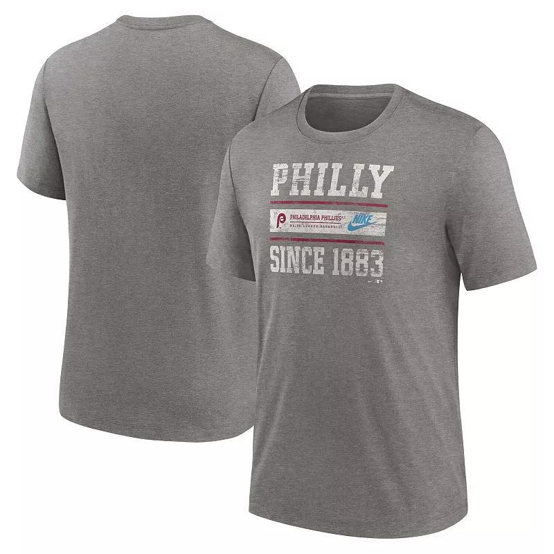 Nike Mens Heather Charcoal Philadelphia Phillies Cooperstown Collection Local Stack Tri-Blend T-Shirt Product Image