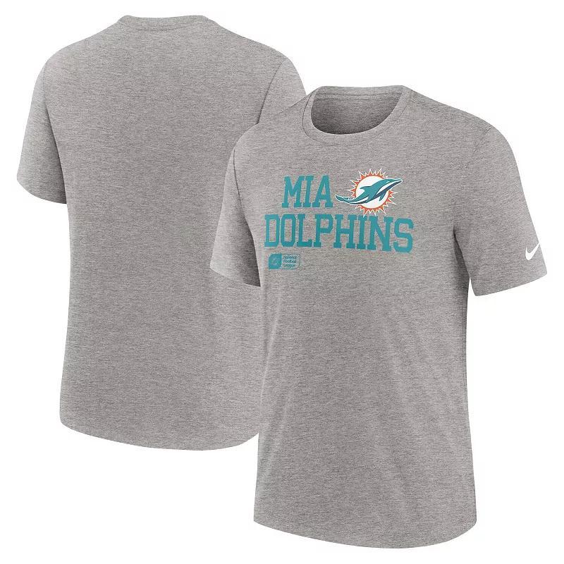 Mens Nike Heather Gray Miami Dolphins Overlap Lockup Tri-Blend T-Shirt Product Image