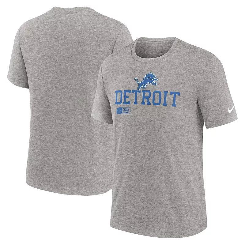 Mens Nike Heather Gray Detroit Lions Overlap Lockup Tri-Blend T-Shirt Product Image