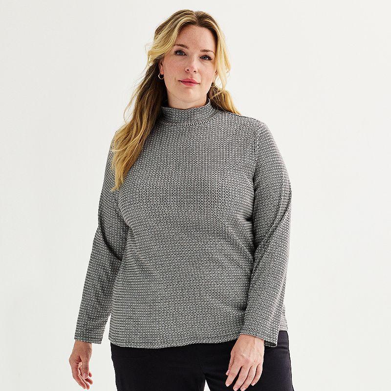 Plus Size Croft & Barrow Essential Long-Sleeve Mockneck Top, Womens Product Image