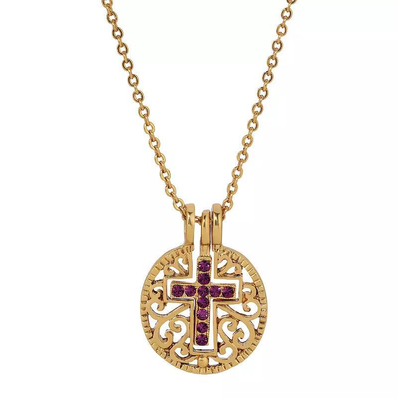 1928 Gold Tone Birthstone Crystal Cross Pendant Necklace, Womens, February Product Image