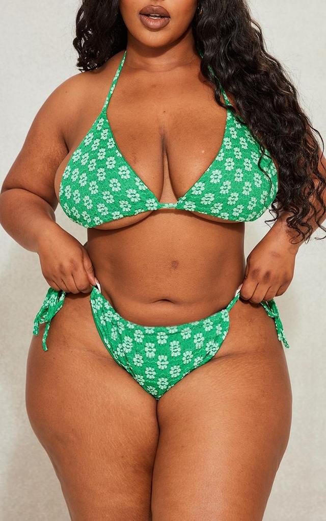 Plus Bright Green Daisy Crochet Detail Bikini Bottom Product Image