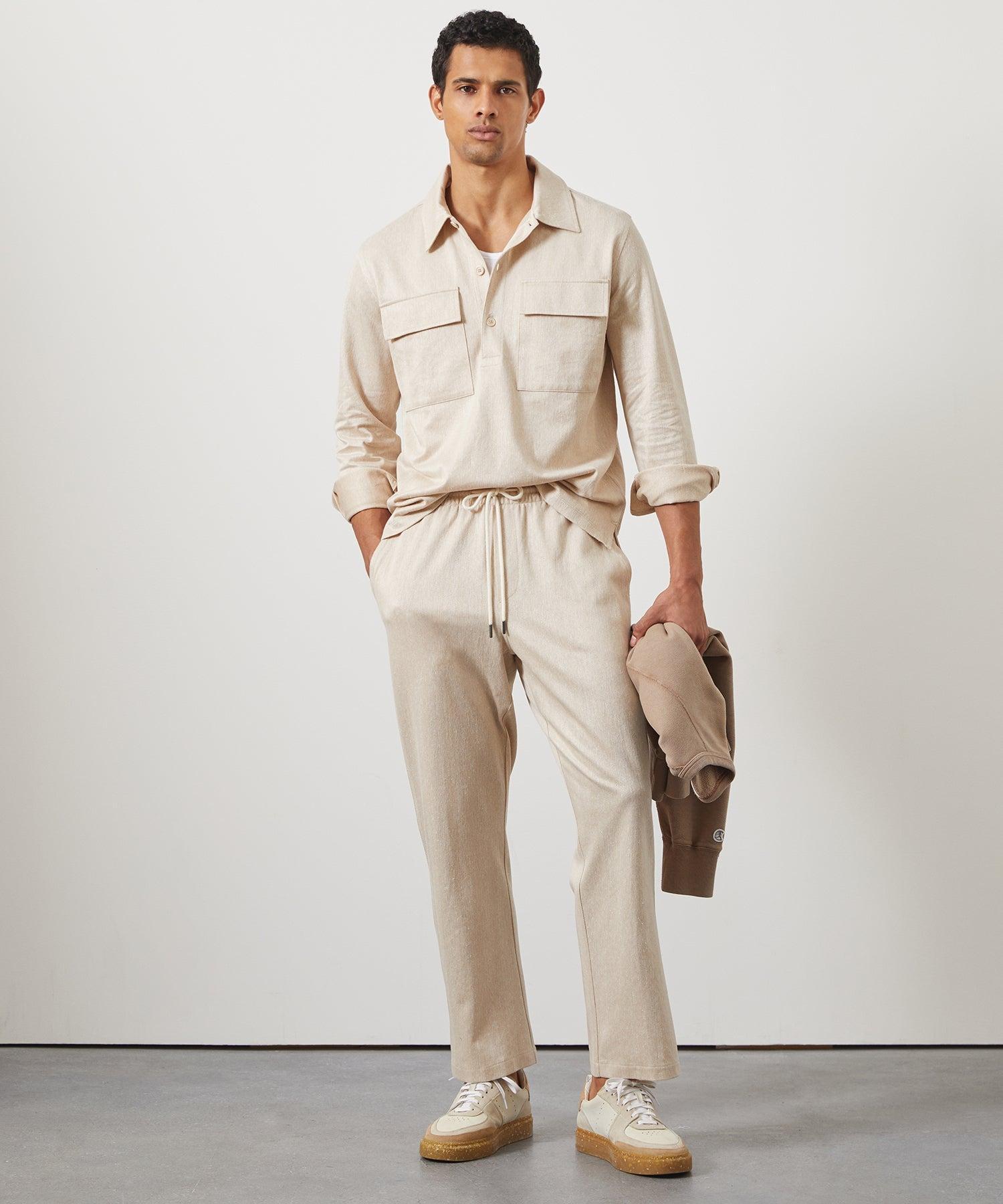 Linen Cotton Herringbone Shirt in Desert Beige Product Image