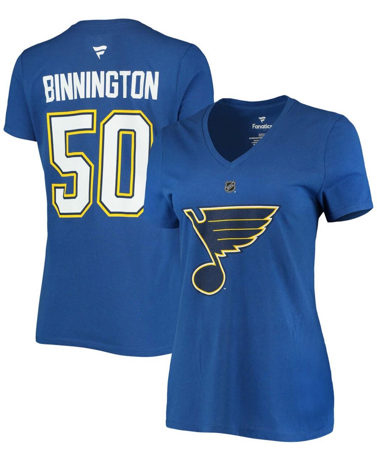 Womens Fanatics Branded Jordan Binnington St. Louis s Team Authentic Stack Name & Number V-Neck T-Shirt Product Image