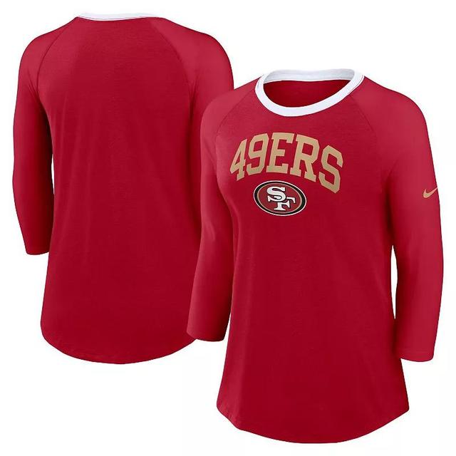 Womens Nike Scarlet San Francisco 49ers Raglan 3/4 Sleeve T-Shirt Product Image