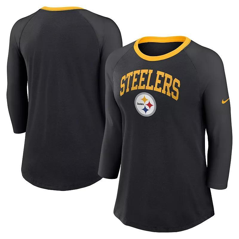 Nike Womens Black Pittsburgh Steelers Raglan 3/4 Sleeve T-Shirt Product Image