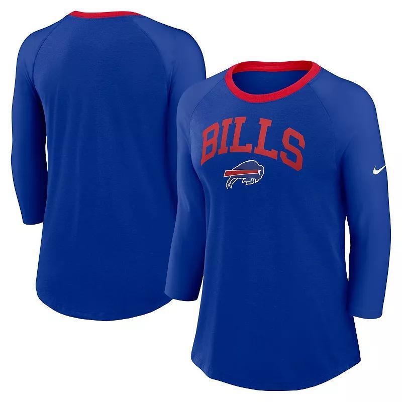 Womens Nike Royal Buffalo Bills Raglan 3/4 Sleeve T-Shirt Product Image