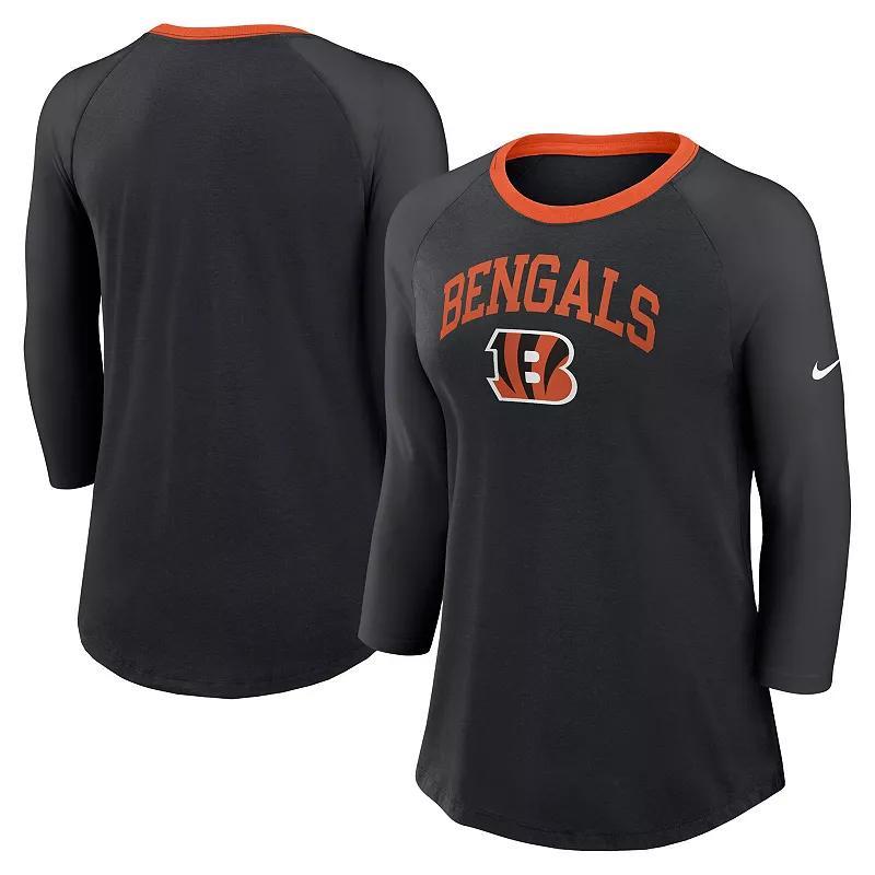 Womens Nike Cincinnati Bengals Raglan 3/4 Sleeve T-Shirt Product Image