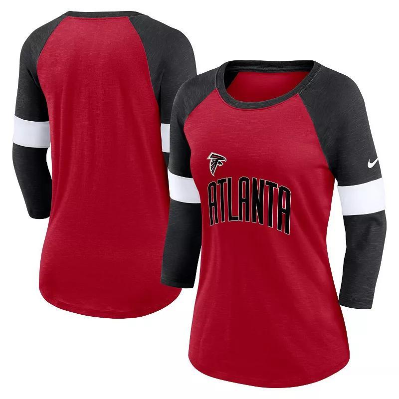 Womens Nike Atlanta Falcons Heathered /Heathered Black Football Pride Slub 3/4 Raglan Sleeve T-Shirt Product Image