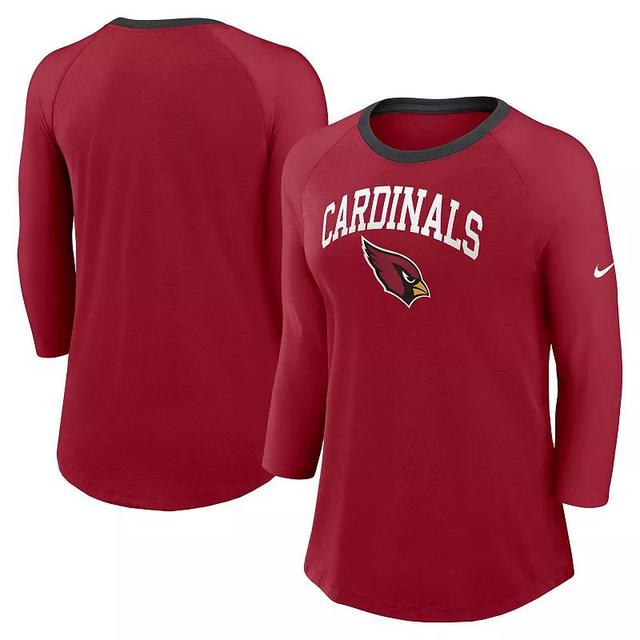 Womens Nike Cardinal Arizona Cardinals Raglan 3/4 Sleeve T-Shirt Product Image