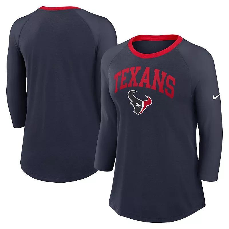 Womens Nike Houston Texans Raglan 3/4 Sleeve T-Shirt Blue Product Image