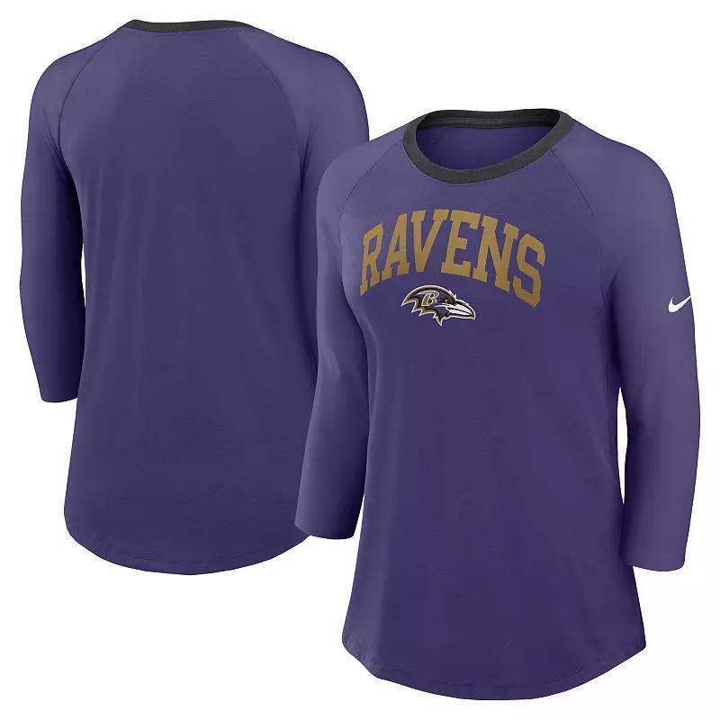 Womens Nike Baltimore Ravens Raglan 3/4 Sleeve T-Shirt Product Image