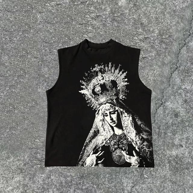 Vintage The Scriptures Of The Blessed Virgin Mary Print Cotton Tank Top Product Image