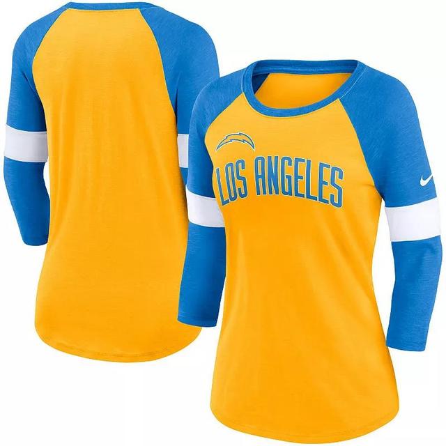 Womens Nike Los Angeles Chargers Heathered /Heathered Powder Blue Football Pride Slub 3/4 Raglan Sleeve T-Shirt Product Image