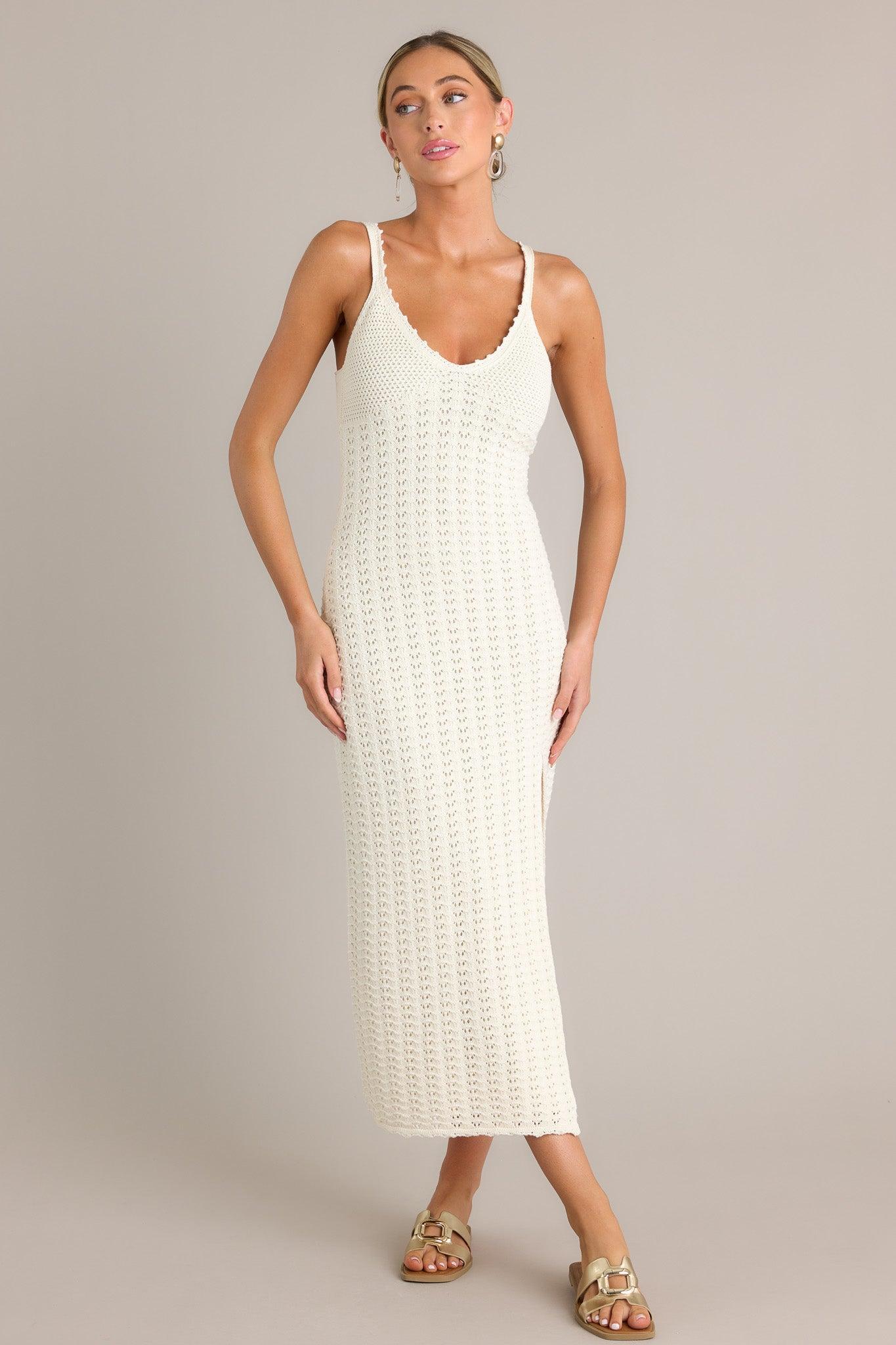 Z Supply Eleena Sandstone Ivory Crochet Midi Dress Product Image