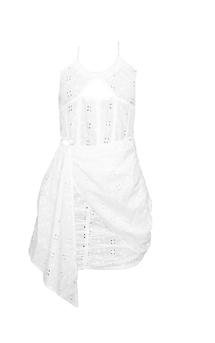 White Broderie Corset Detail Wrap Bodycon Dress Product Image