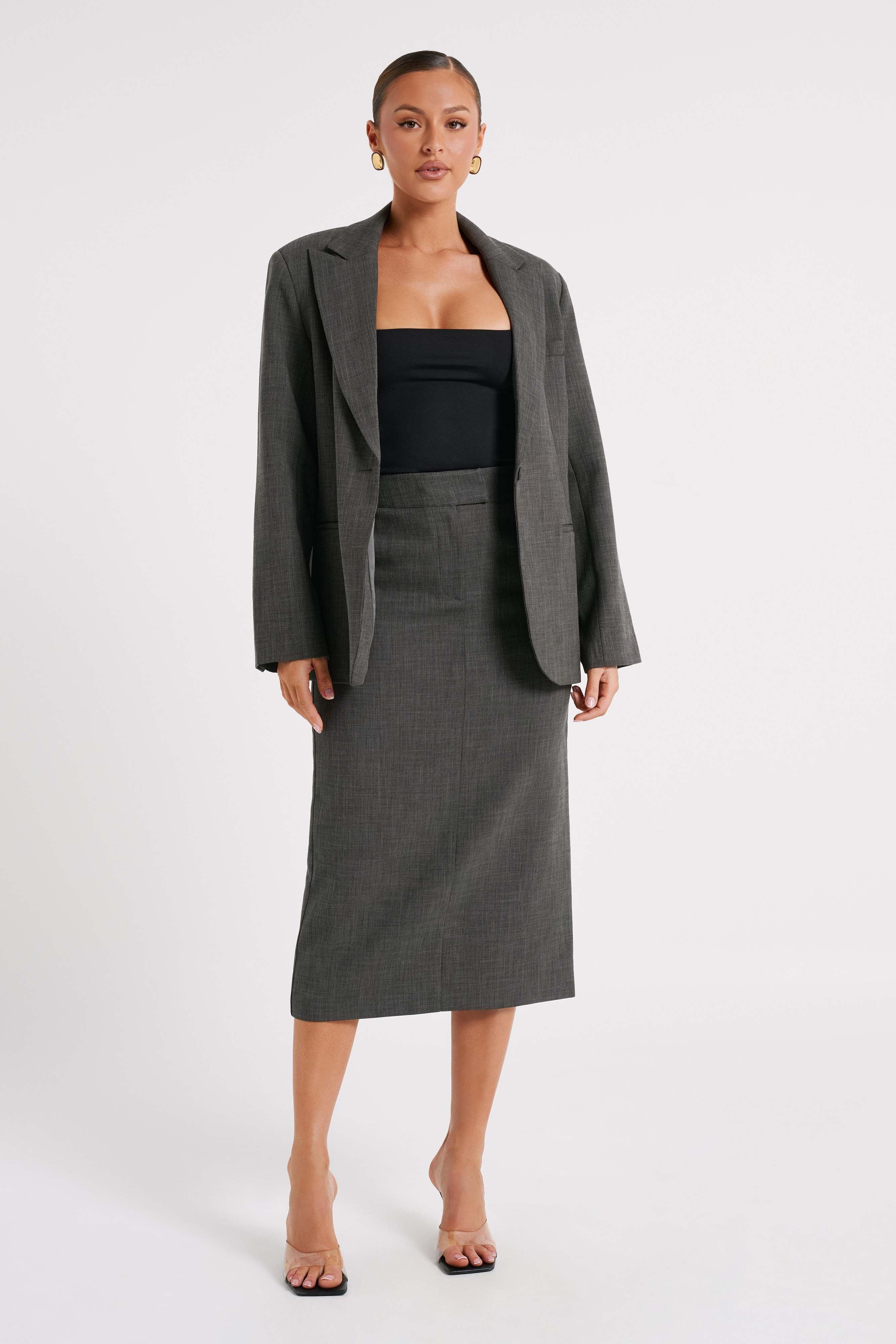 Drew Oversized Textured Blazer - Charcoal Product Image