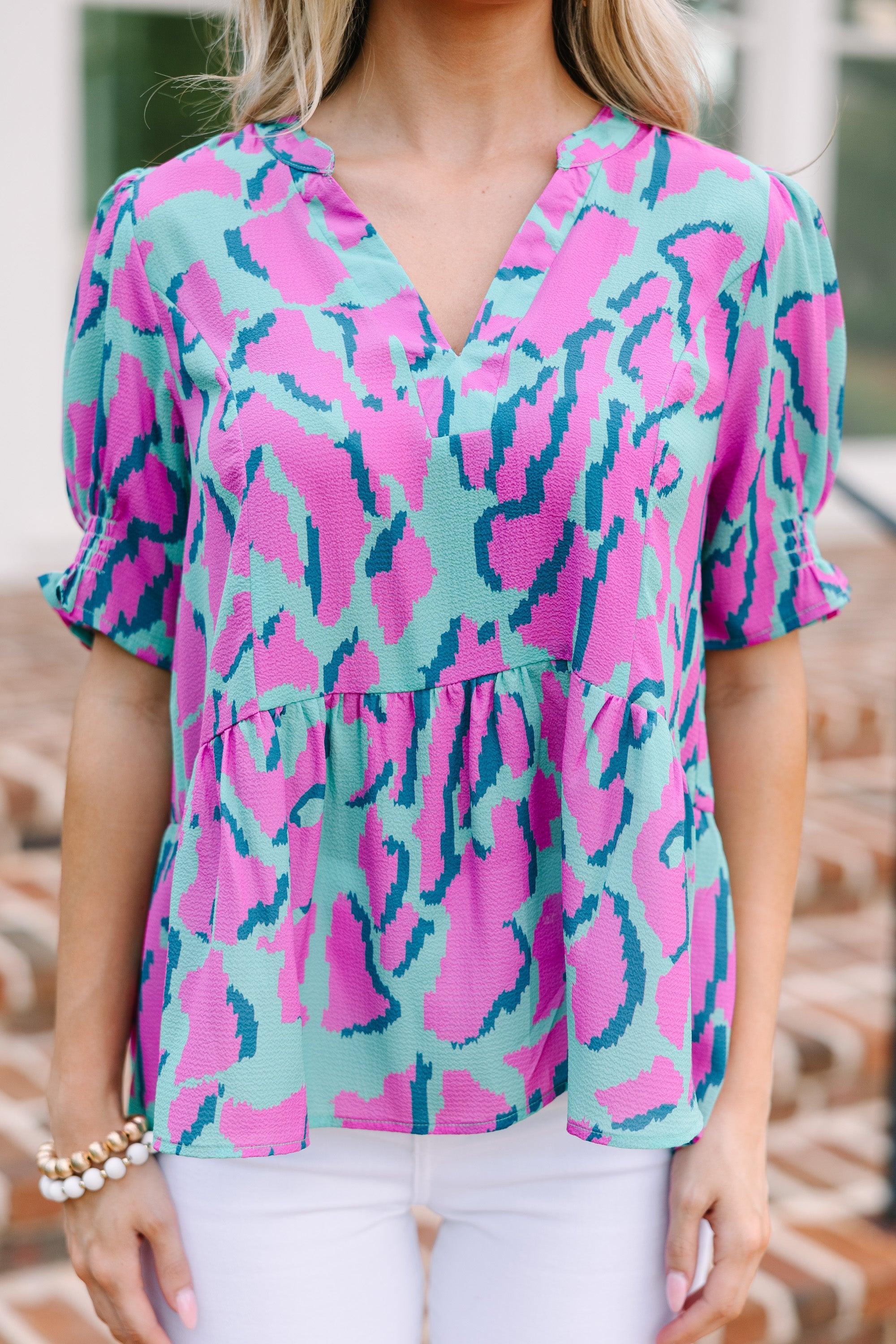 I See The Light Emerald & Purple Leopard Blouse Female Product Image