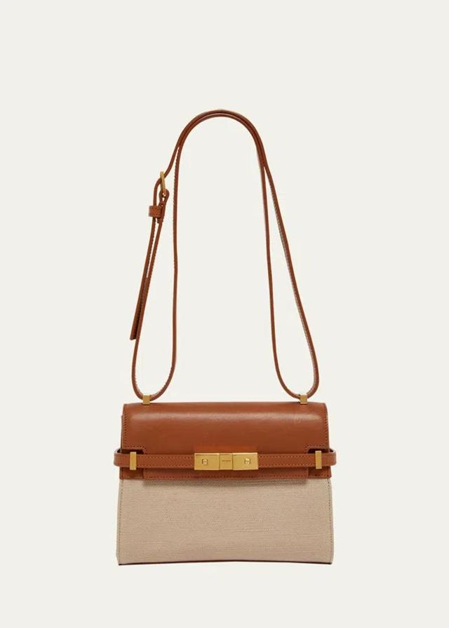 SAINT LAURENT Manhattan Leather And Canvas Shoulder Bag In Brown Product Image