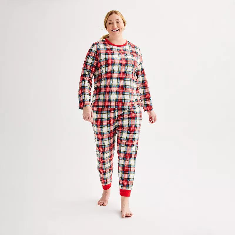 Plus Size Jammies For Your Families Jingle Bell Rock Fleece Pajama Top & Jogger Pajama Bottoms Set, Womens Product Image