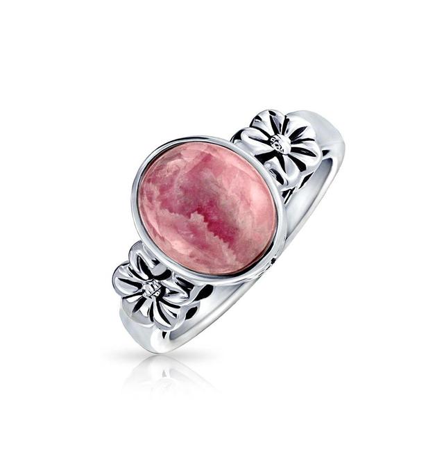 Bling Jewelry Flower Bezel Oval Pink Natural Rhodochrosite Fashion Ring Band For Women For Sterling Silver Product Image