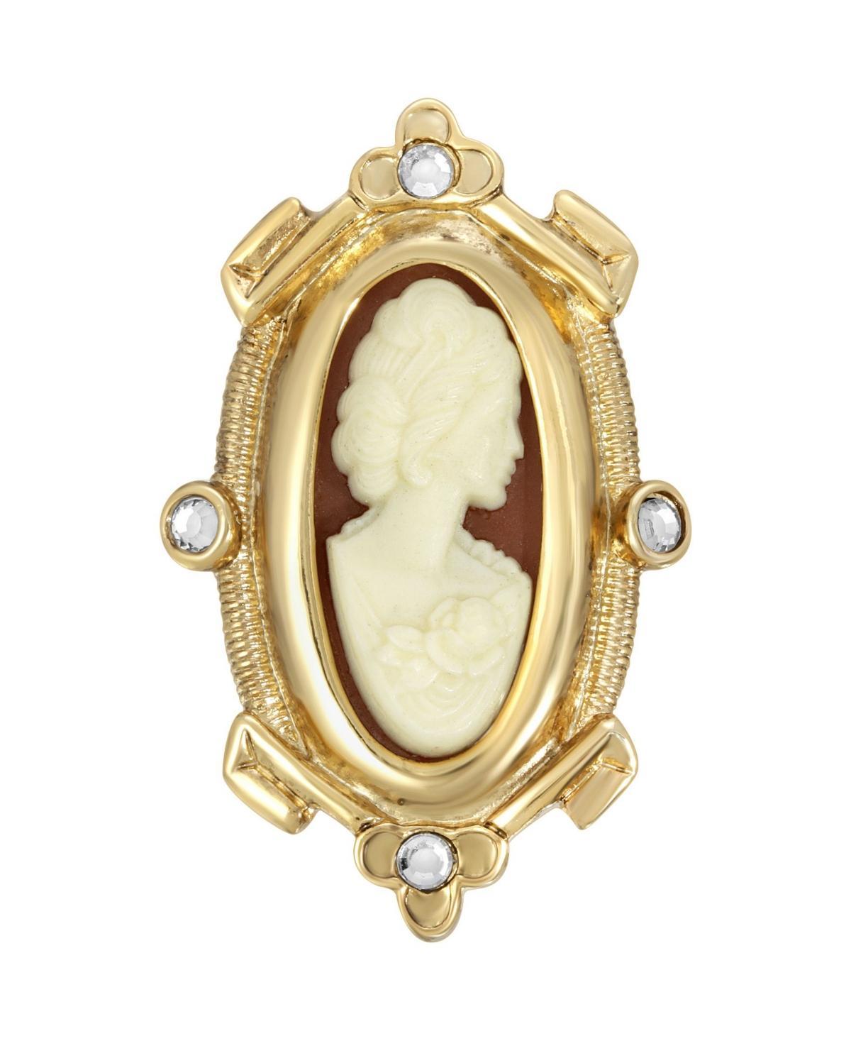 1928 Gold Tone Simulated Carnelian Cameo Oval Pin, Womens Product Image