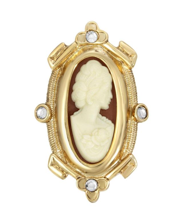 1928 Gold Tone Simulated Carnelian Cameo Oval Pin, Womens Product Image