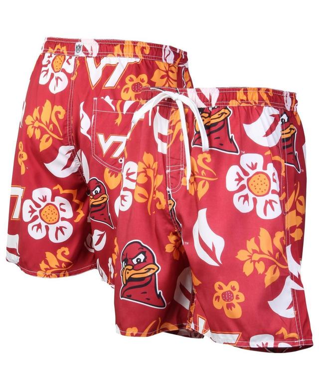 Mens Wes & Willy Maroon Virginia Tech Hokies Floral Volley Logo Swim Trunks Product Image