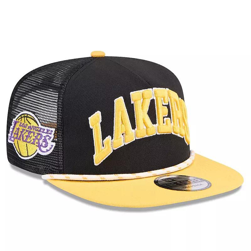 Mens New Era /Gold Los Angeles Lakers Throwback Team Arch Golfer Snapback Hat Product Image