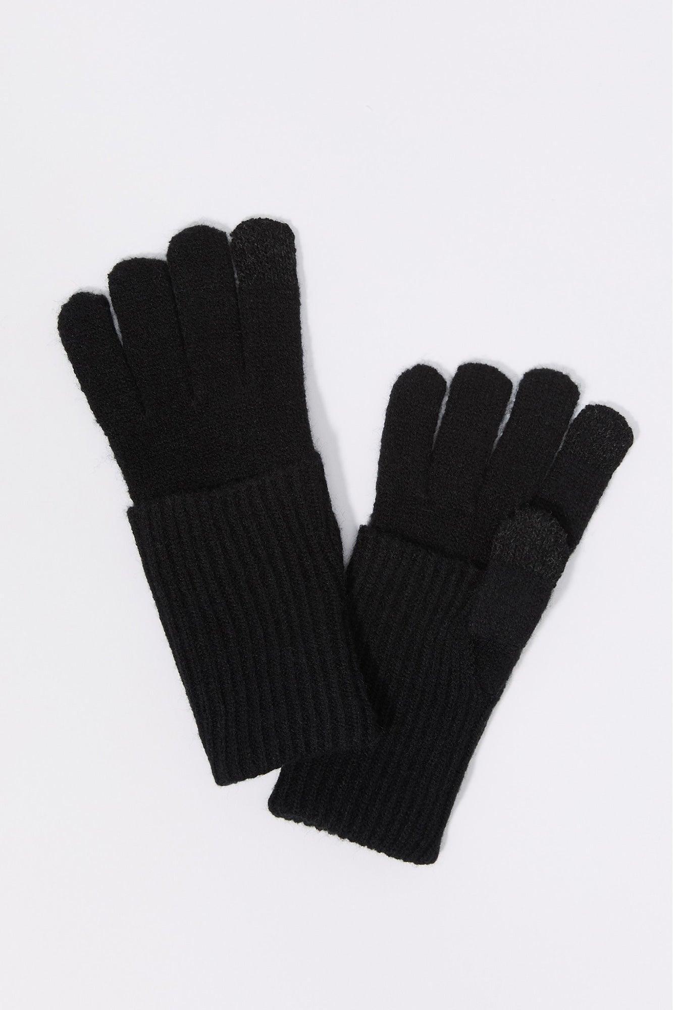 Ribbed Knit Overlay Touch Screen Gloves Female Product Image