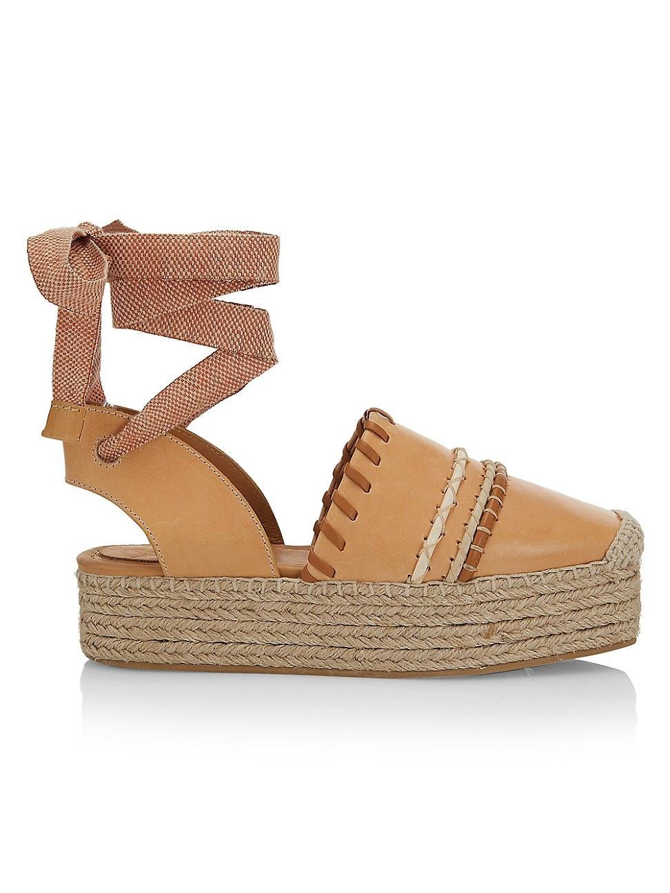 Abia Topstitch Leather Ankle-Wrap Espadrilles Product Image