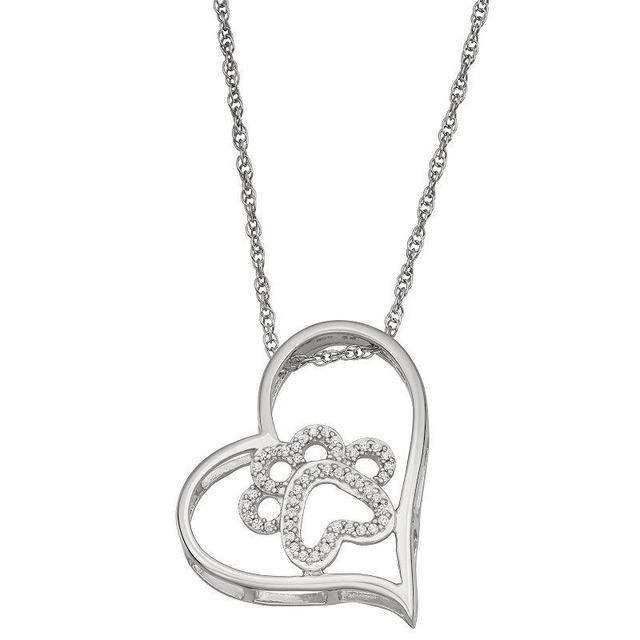 Jewelexcess Sterling Silver 1/6 Carat T.W. Diamond Dog Print Heart Pendant Necklace, Womens Silver Tone Product Image