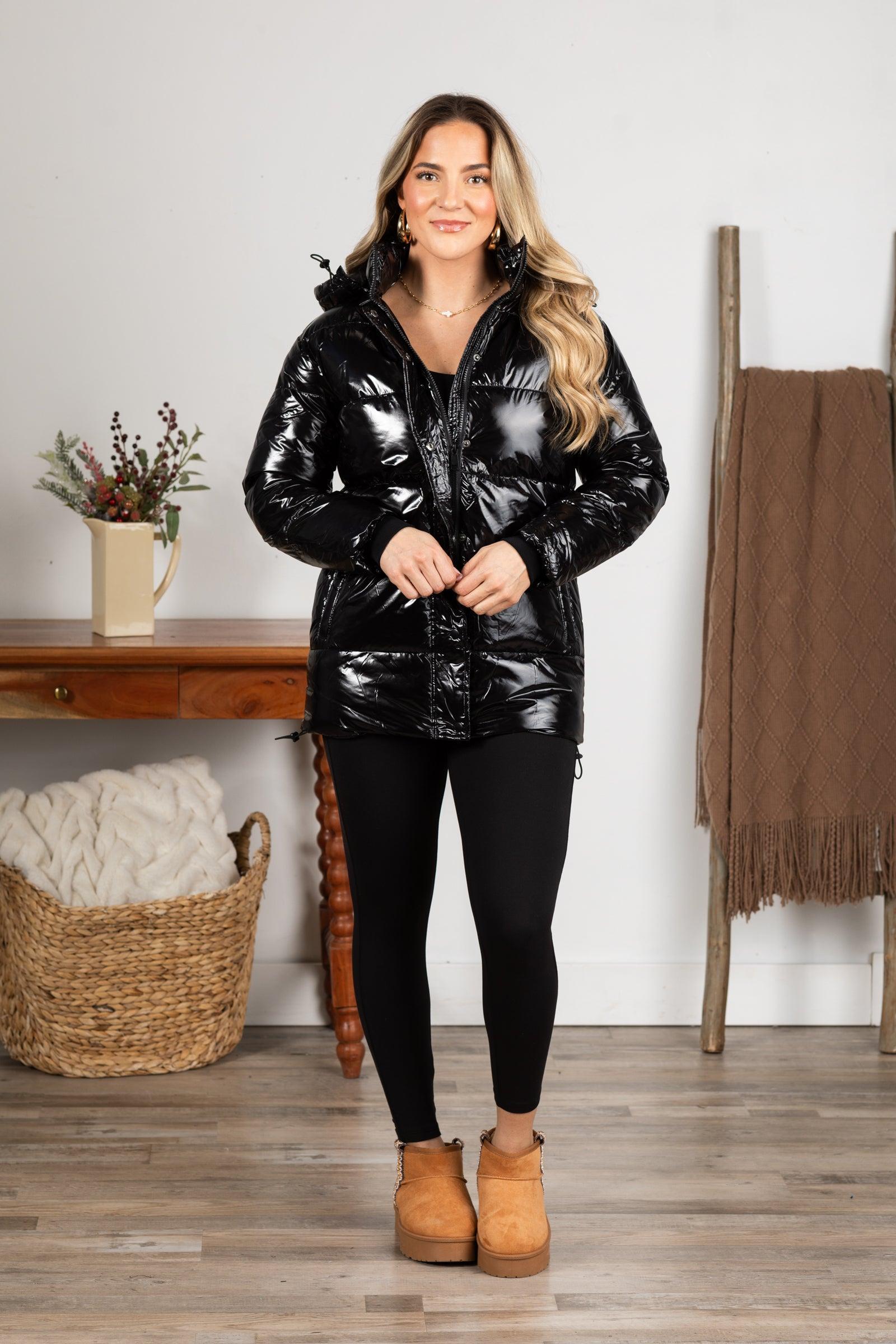 Black Glossy Faux Leather Jacket Product Image