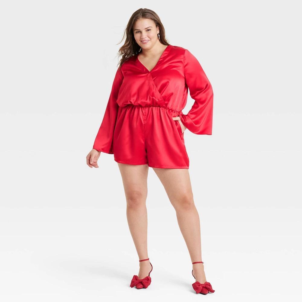 Womens Long Sleeve Mini Romper - A New Day Red 3X Product Image