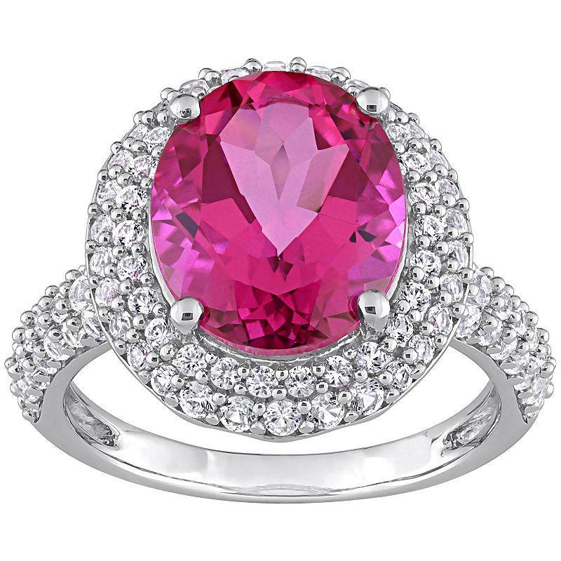 Stella Grace Sterling Silver Pink Topaz & Lab Created White Sapphire Halo Ring, Womens Product Image