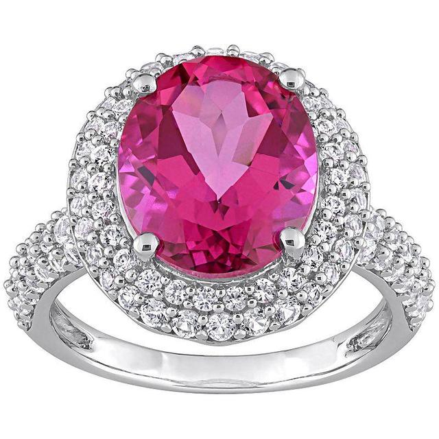 Stella Grace Sterling Silver Pink Topaz & Lab Created White Sapphire Halo Ring, Womens Product Image