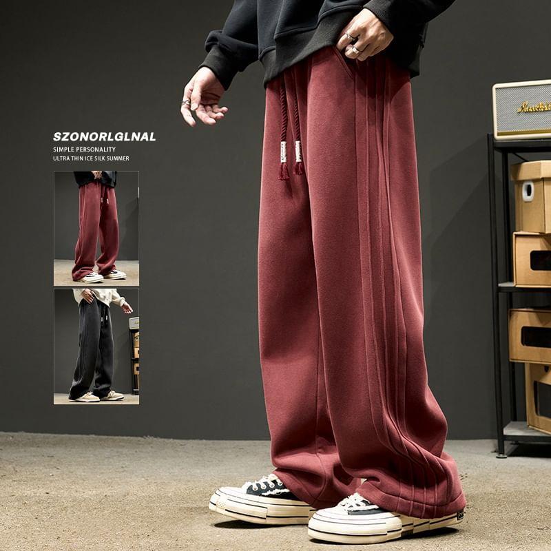 Plain Hoodie / Drawstring Waist Loose Fit Sweatpants Product Image