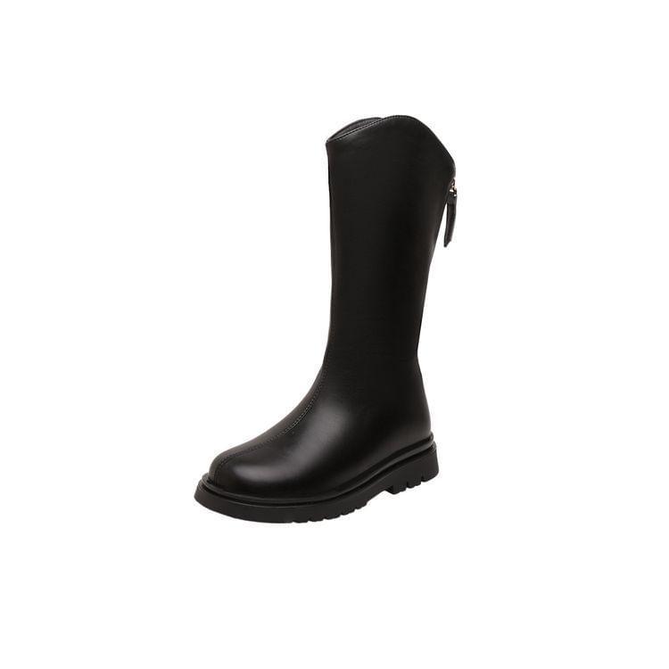 Platform Plain Zip-Up Faux Leather Tall Boots Product Image