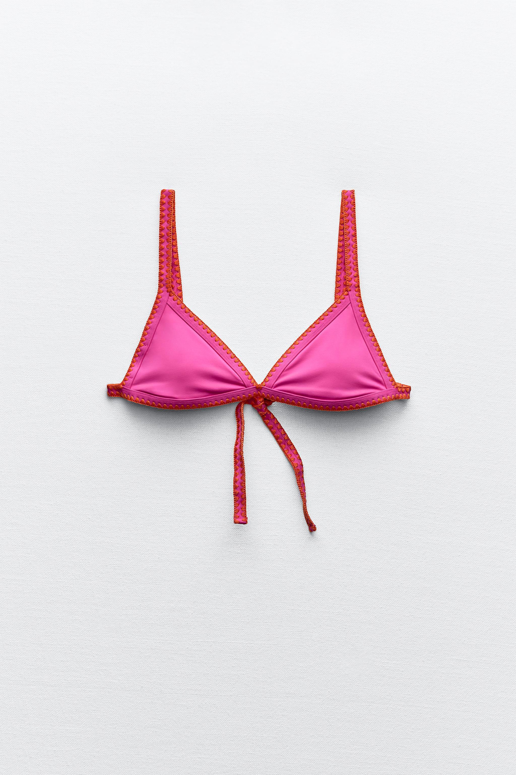 TOPSTITCHED TRIANGLE BIKINI TOP Product Image