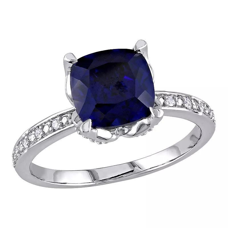 Stella Grace 10K White Gold Lab Created Blue Sapphire & Diamond Accent Fashion Ring, Womens 10k Whgold Product Image