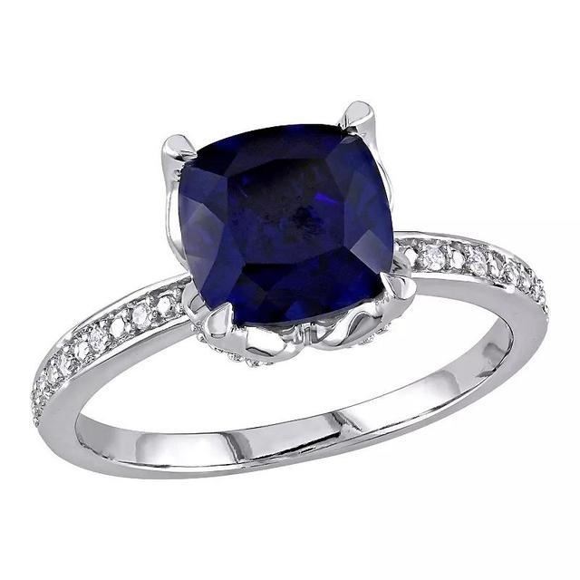 Stella Grace 10K White Gold Lab Created Blue Sapphire & Diamond Accent Fashion Ring, Womens 10k Whgold Product Image