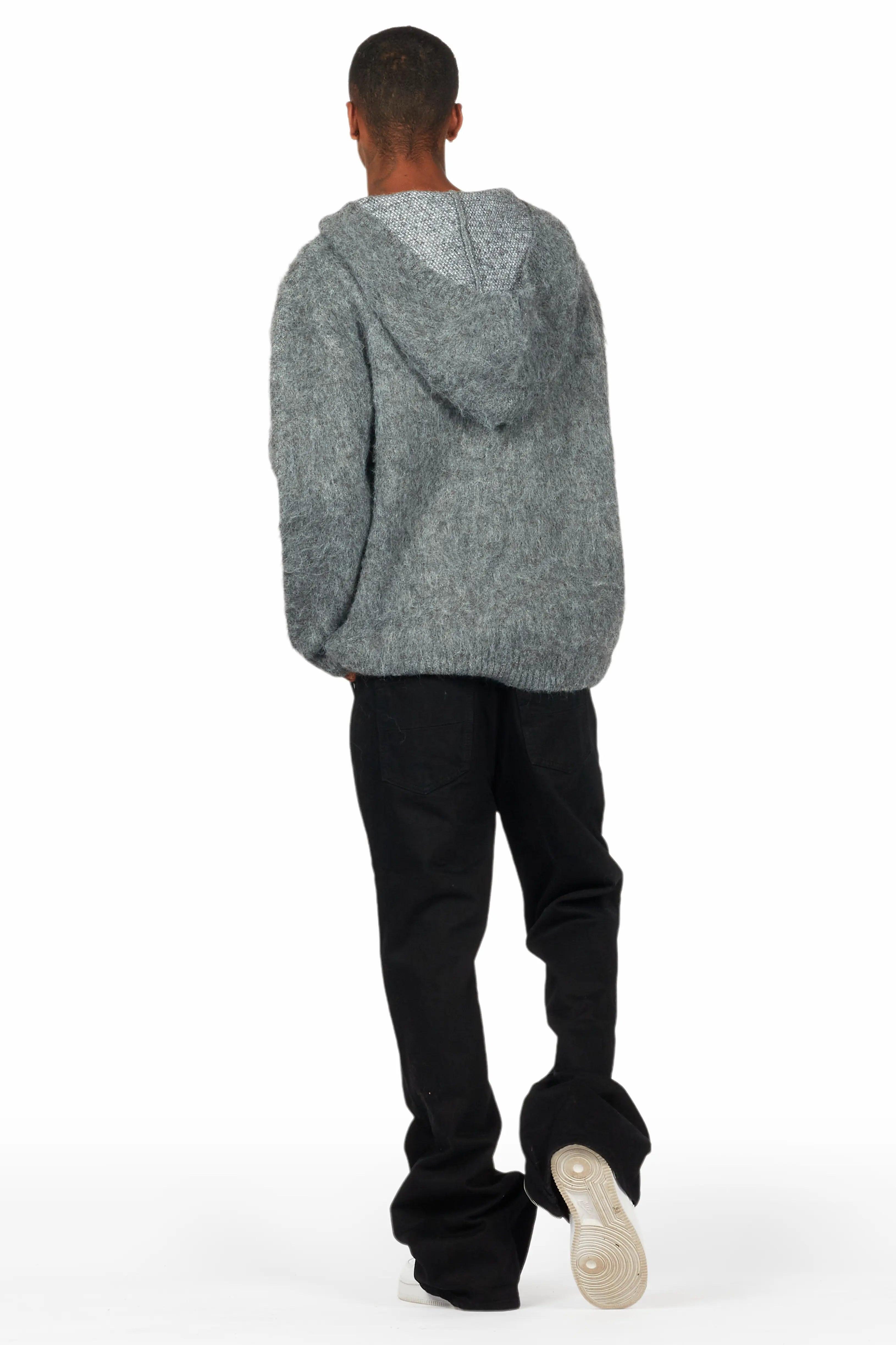 Andros Grey Graphic Knitted Mohair Hoodie Male Product Image