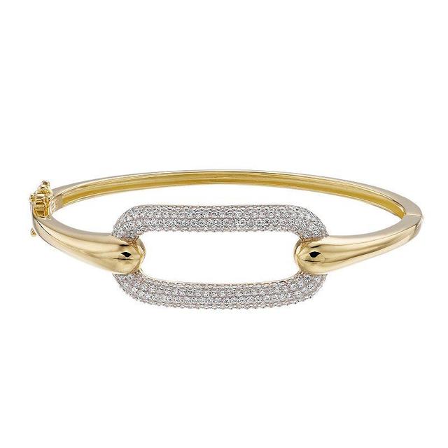 14k Gold Over Silver & Cubic Zirconia French Pave Geometric Link Bangle Bracelet, Womens Gold Tone Product Image